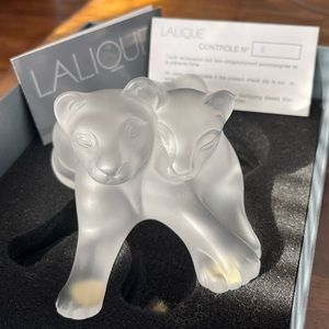 Lalique Tambwe Crystal Lion Cubs Signed All Original Packaging